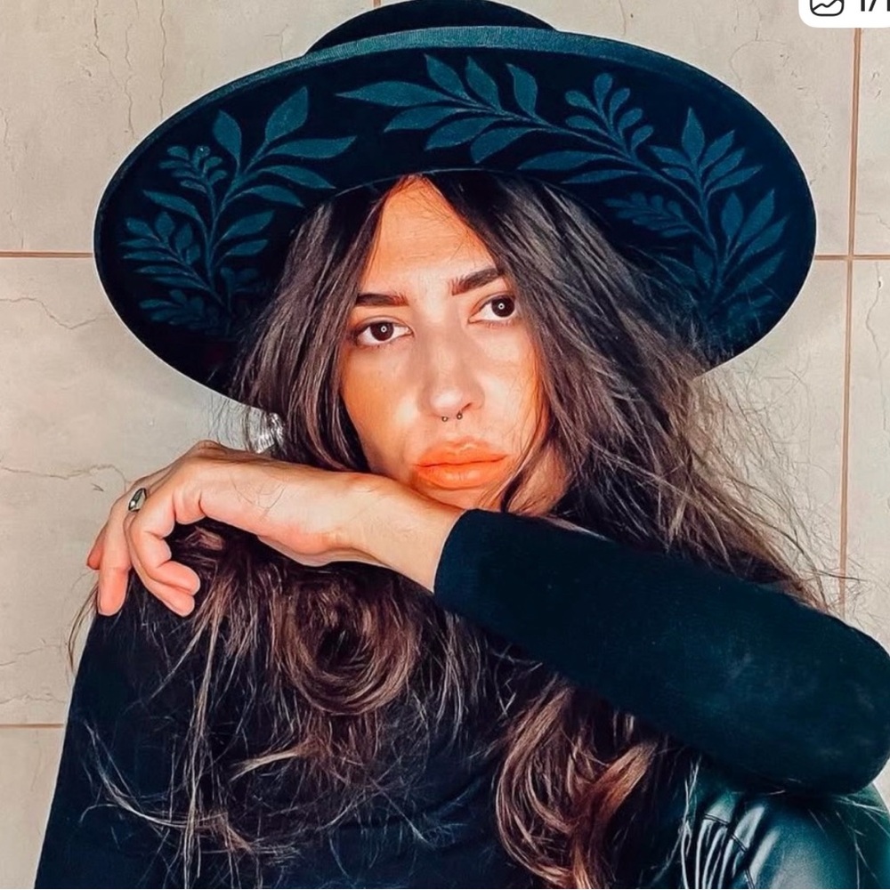 Lidia Hat Black on Black Luna Bloom